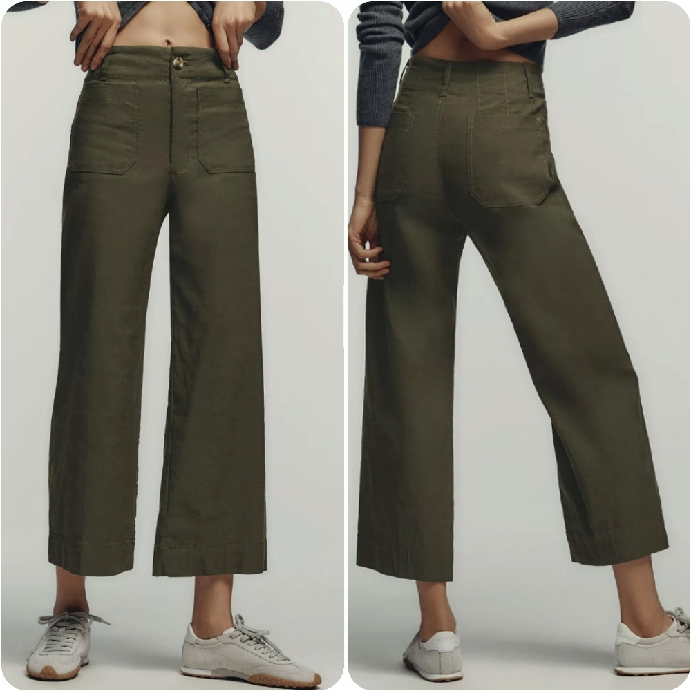 Anthropologie Olive Utility Wide-Leg Crop Pants
